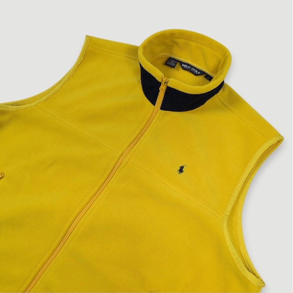 Vintage Polo Golf Ralph Lauren Fleece Vest Mens Large Yellow Polartec USA Made